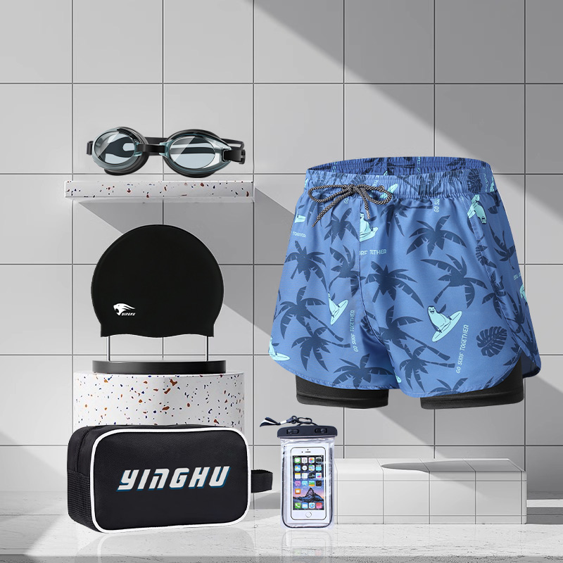 Packet [Wipe Pants + Cap + Swimscope + Cell phone bag + bathing kit] - Blue coconut tree